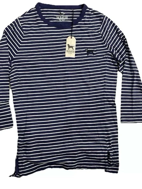 NWT Women’s The Black Dog Navy Blue And White Tunic Length Shirt Size Small - Picture 1 of 3